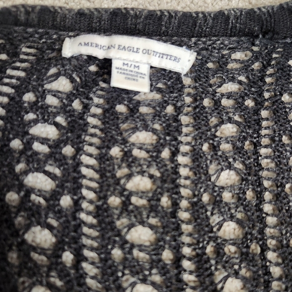 Y2K Charcoal Crochet Knit Cardigan Sweater Whimsigoth Dark Fairy Size M Witchy - Picture 16 of 16